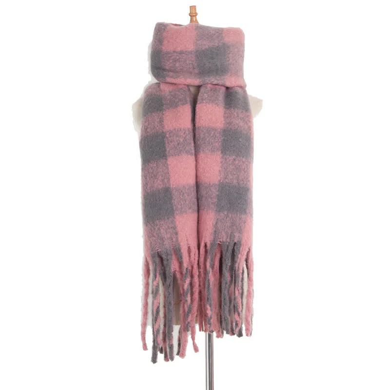 Unisex Oversized Color Block Tassels Roving Scarf - Image 41