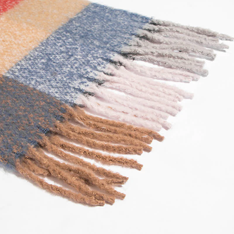 Unisex Oversized Color Block Tassels Roving Scarf - Image 7