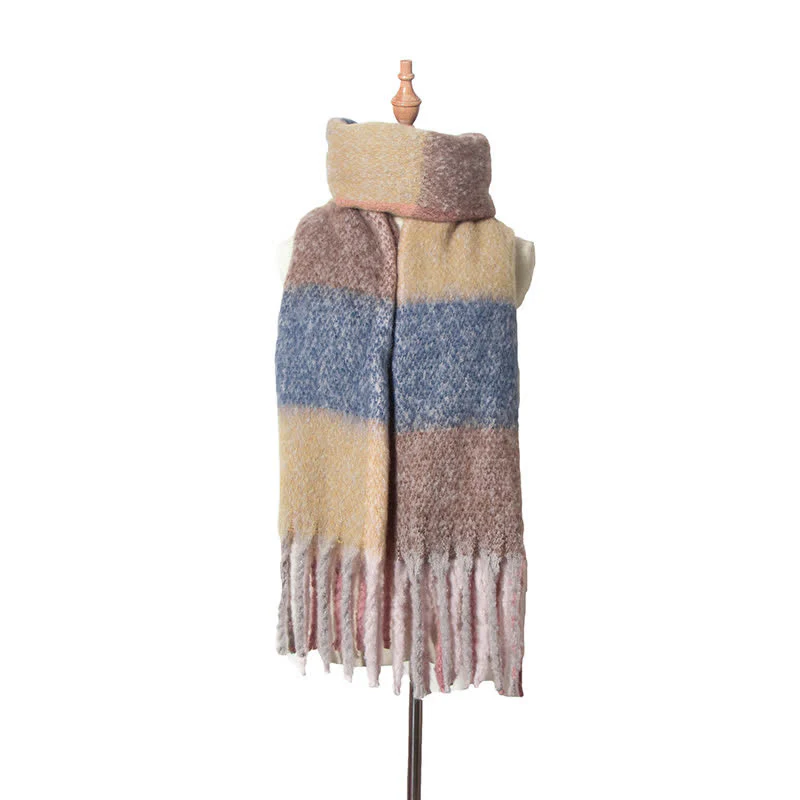 Unisex Oversized Color Block Tassels Roving Scarf - Image 9