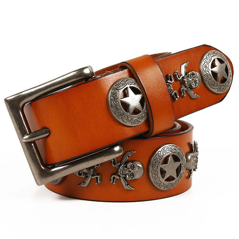 Unisex Punk Style Skull Star Rivets Leather Belt - Image 11