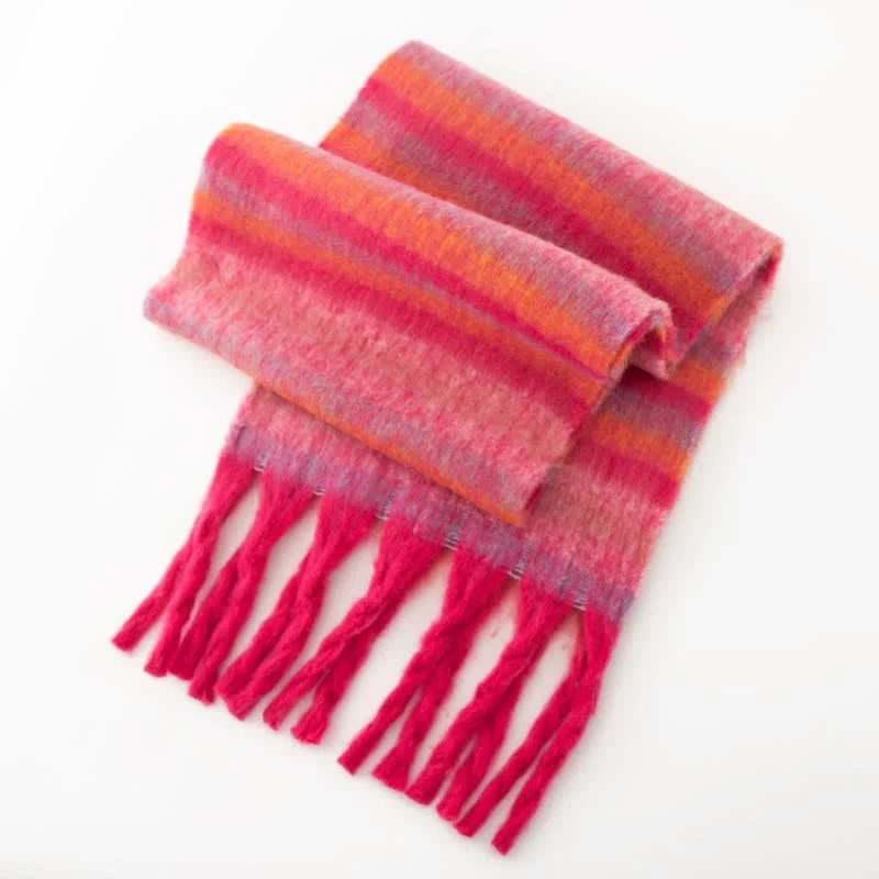 Unisex Rainbow Contrast Color Tassels Mohair Scarf - Image 12