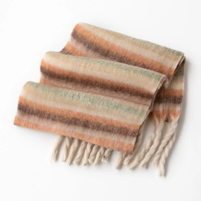 Unisex Rainbow Contrast Color Tassels Mohair Scarf - Image 14