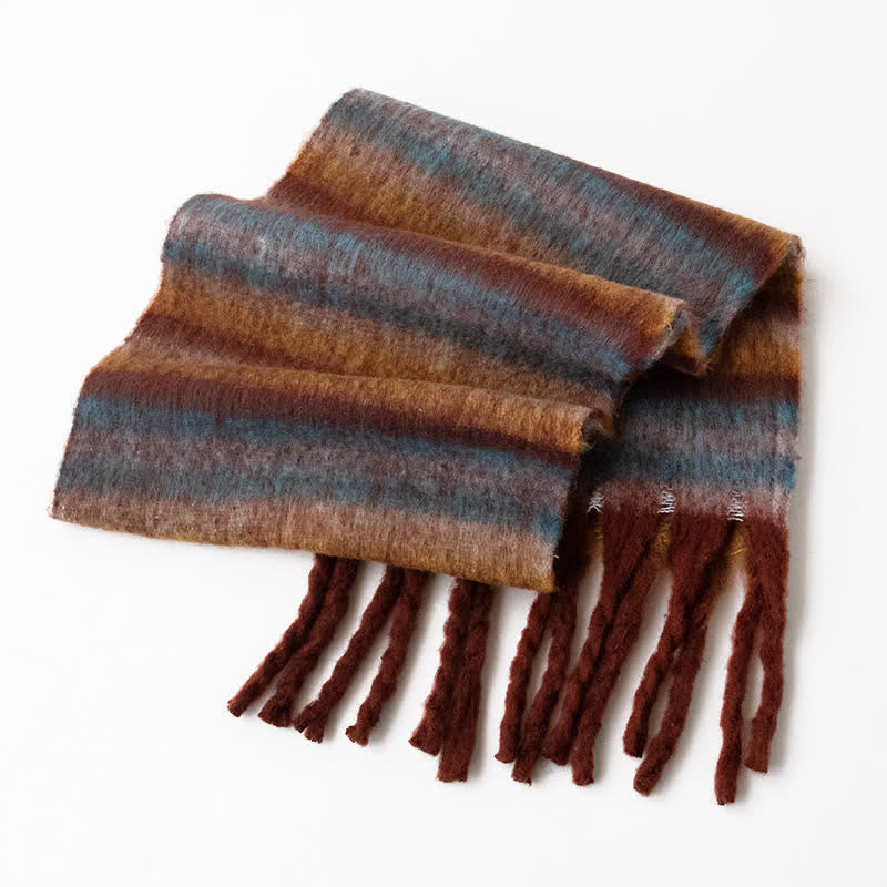 Unisex Rainbow Contrast Color Tassels Mohair Scarf - Image 15