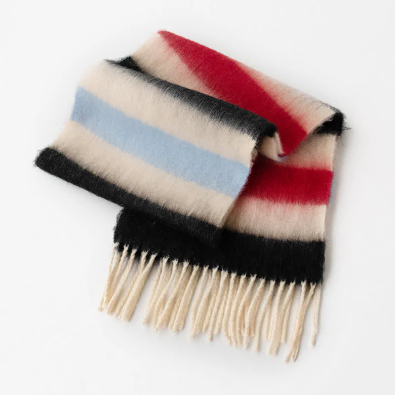 Unisex Rainbow Contrast Color Tassels Mohair Scarf - Image 16