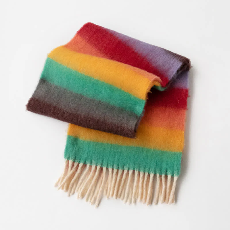 Unisex Rainbow Contrast Color Tassels Mohair Scarf - Image 17
