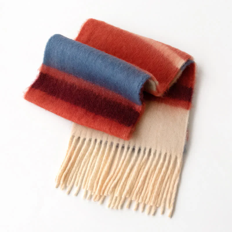Unisex Rainbow Contrast Color Tassels Mohair Scarf - Image 18
