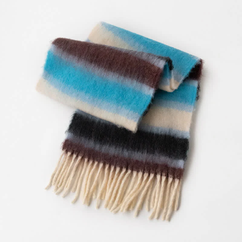 Unisex Rainbow Contrast Color Tassels Mohair Scarf - Image 19