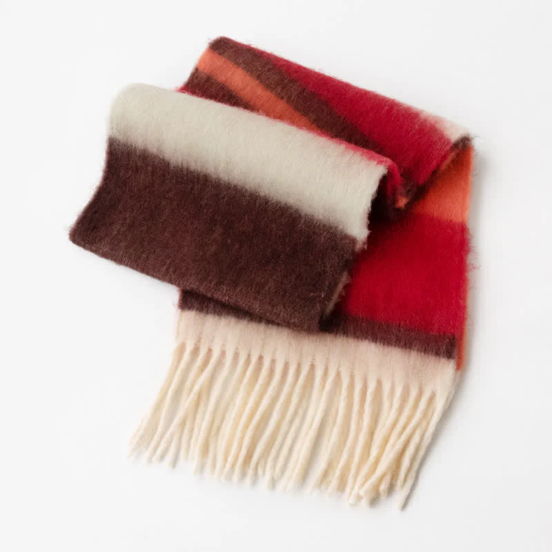 Unisex Rainbow Contrast Color Tassels Mohair Scarf - Image 20