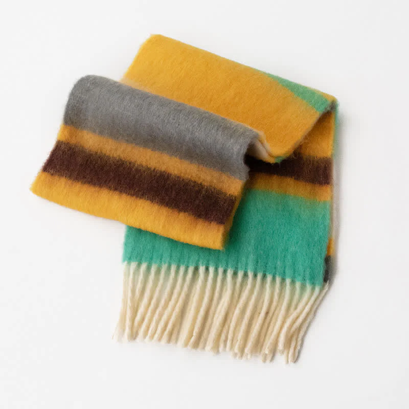 Unisex Rainbow Contrast Color Tassels Mohair Scarf - Image 21