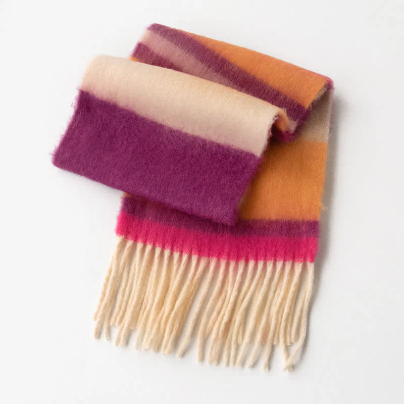 Unisex Rainbow Contrast Color Tassels Mohair Scarf - Image 22