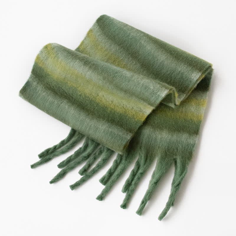 Unisex Rainbow Contrast Color Tassels Mohair Scarf - Image 3