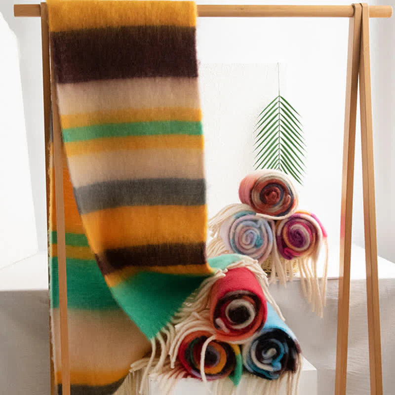 Unisex Rainbow Contrast Color Tassels Mohair Scarf - Image 4