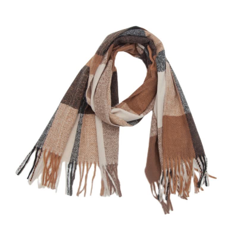 Unisex Rainbow Plaid Thickened Winter Fringe Scarf - Image 13