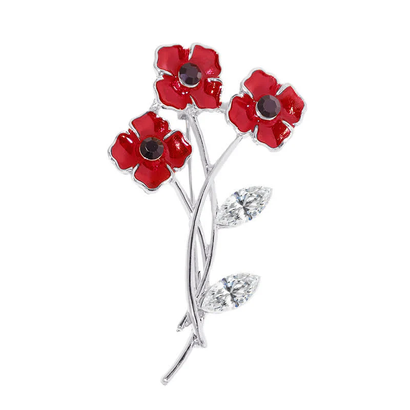 Unisex Red Poppy Bouquet Posy Stem Brooch - Image 7