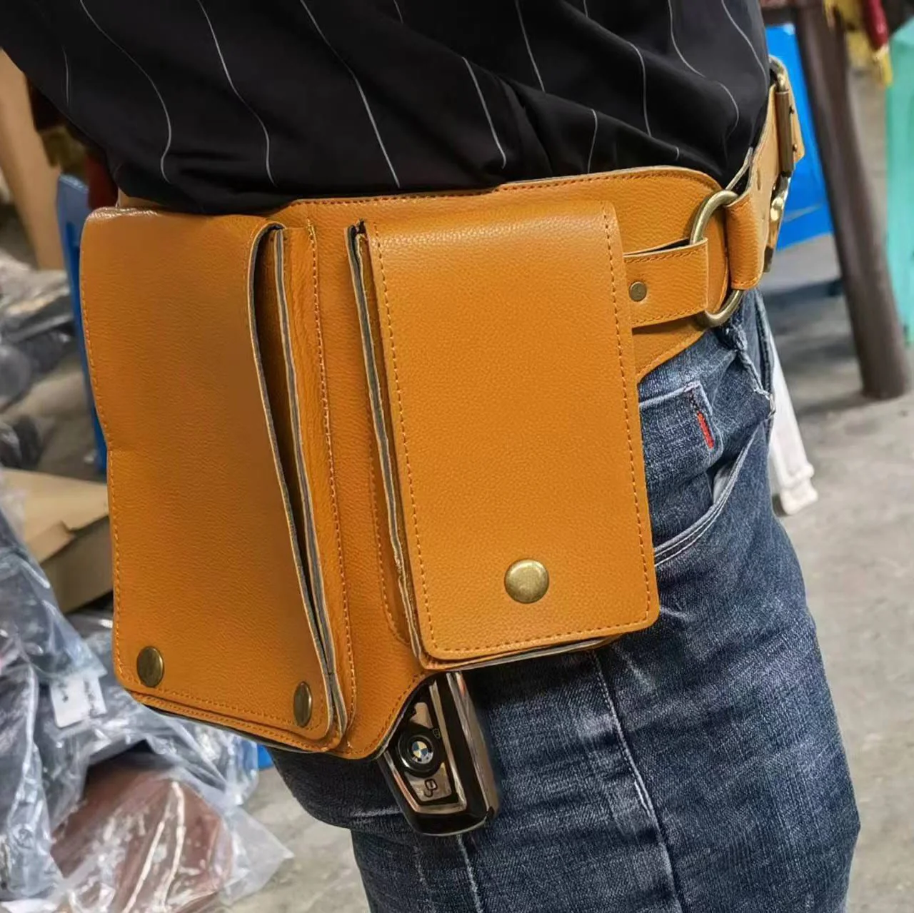 Unisex Retro Phone-Storage Button Leather Belt Bag - Image 5