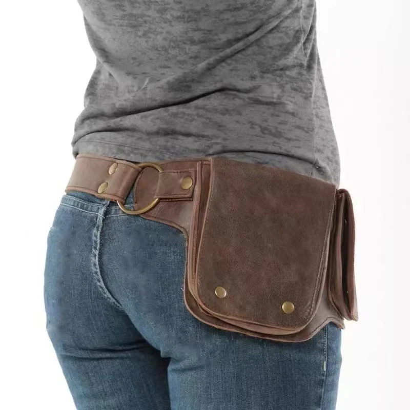 Unisex Retro Phone-Storage Button Leather Belt Bag - Image 7