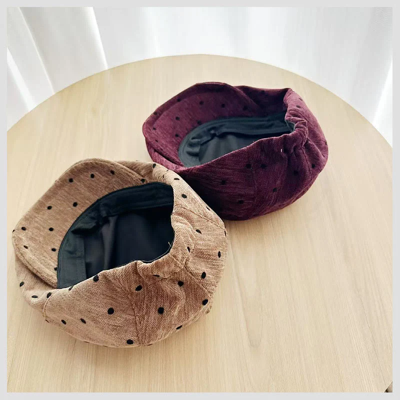 Unisex Retro Winter Polka Dot Beret Hat - Image 5
