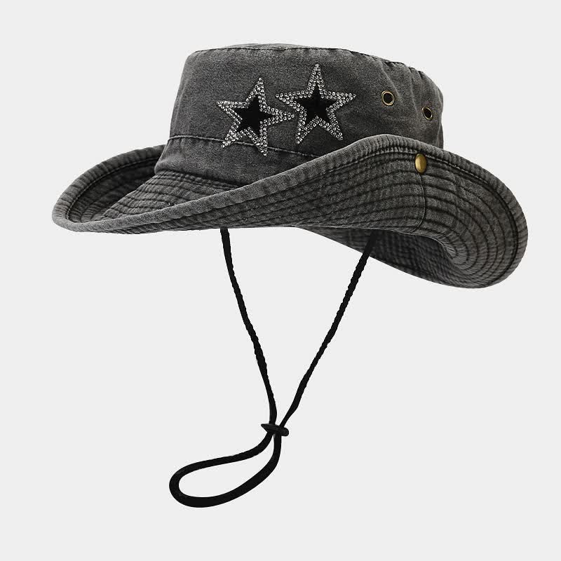 Unisex Rhinestones Star Cowboy Bucket Hat - Image 11