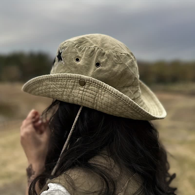 Unisex Rhinestones Star Cowboy Bucket Hat - Image 2