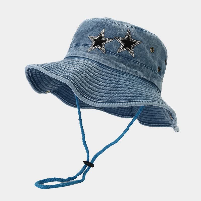 Unisex Rhinestones Star Cowboy Bucket Hat - Image 3