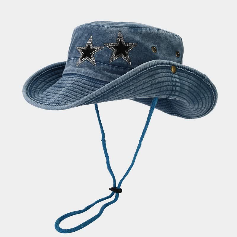 Unisex Rhinestones Star Cowboy Bucket Hat - Image 4