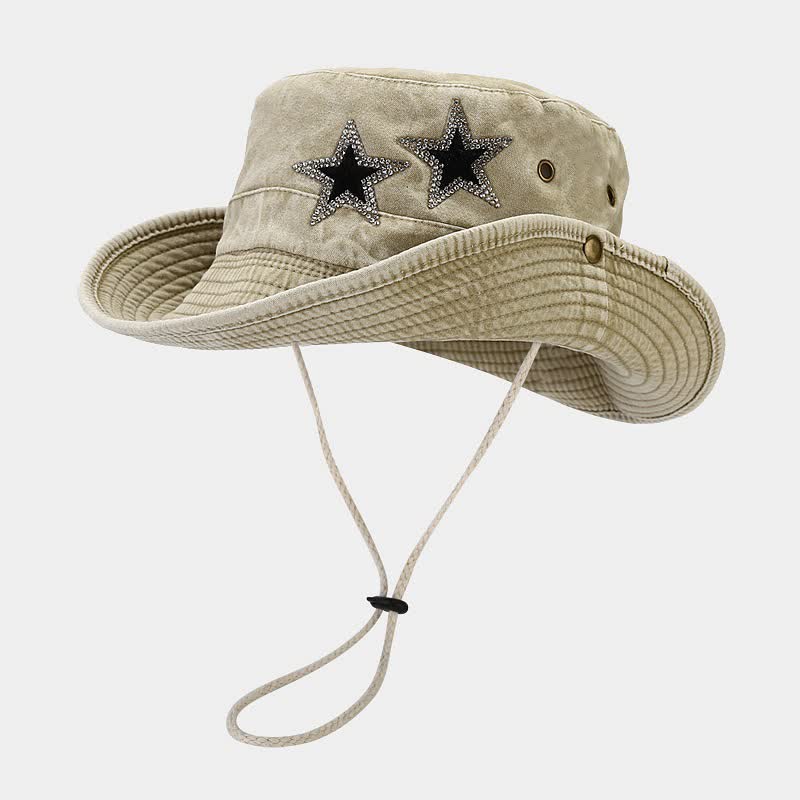 Unisex Rhinestones Star Cowboy Bucket Hat - Image 5