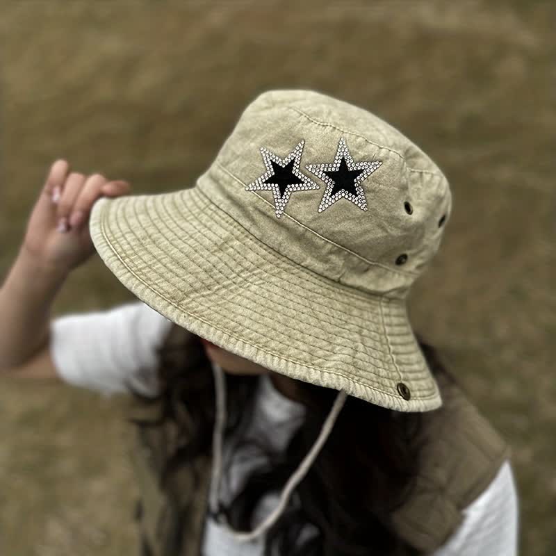 Unisex Rhinestones Star Cowboy Bucket Hat - Image 6