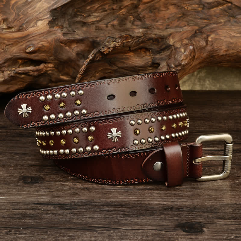 Unisex Rock Style Cross Rivet Studded Decor Belt - Image 15