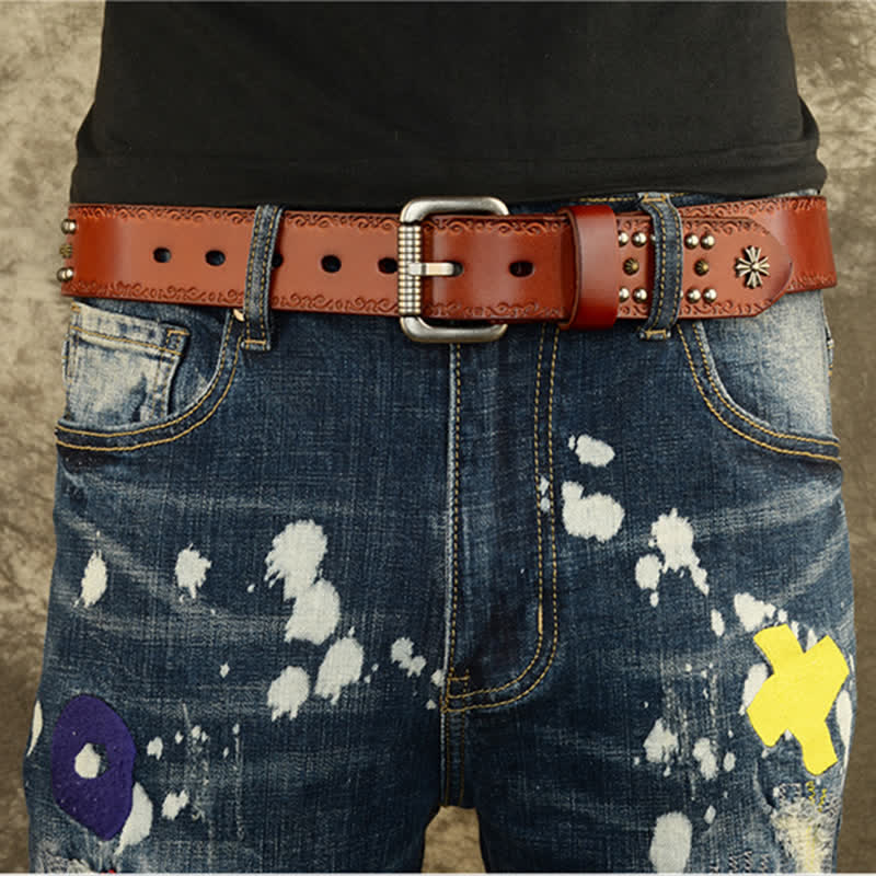 Unisex Rock Style Cross Rivet Studded Decor Belt - Image 3