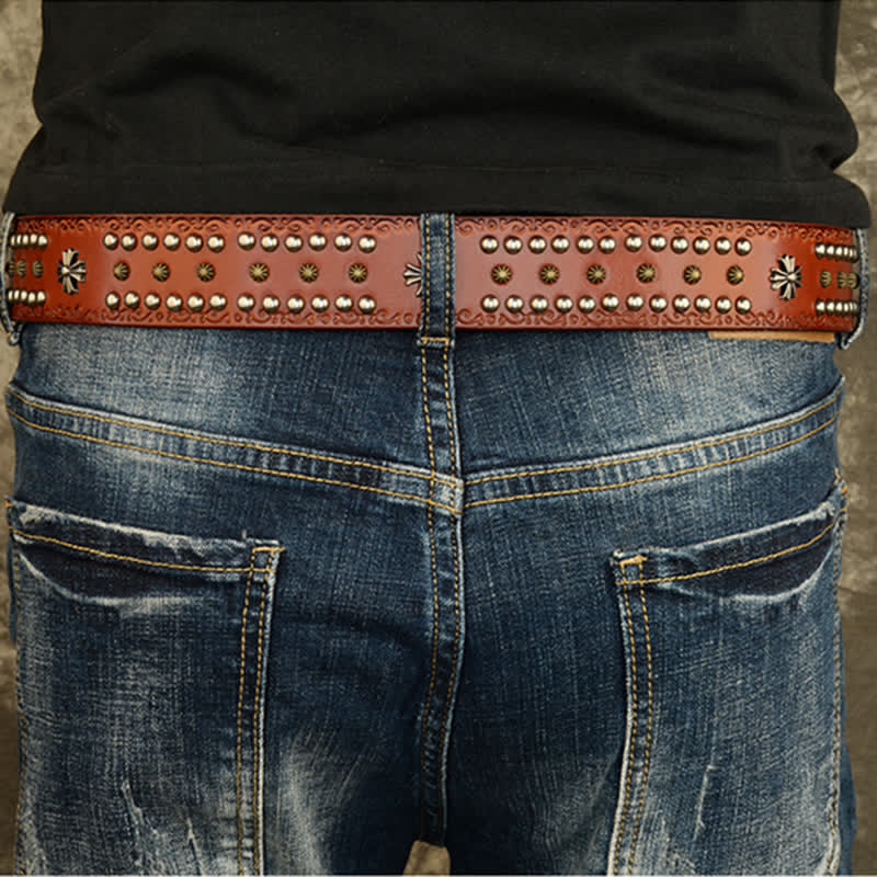 Unisex Rock Style Cross Rivet Studded Decor Belt - Image 4