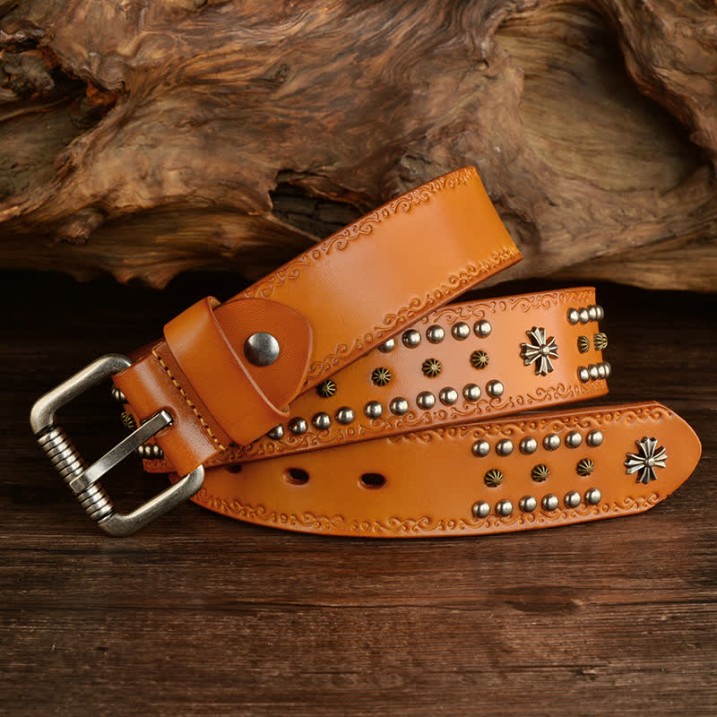 Unisex Rock Style Cross Rivet Studded Decor Belt - Image 7