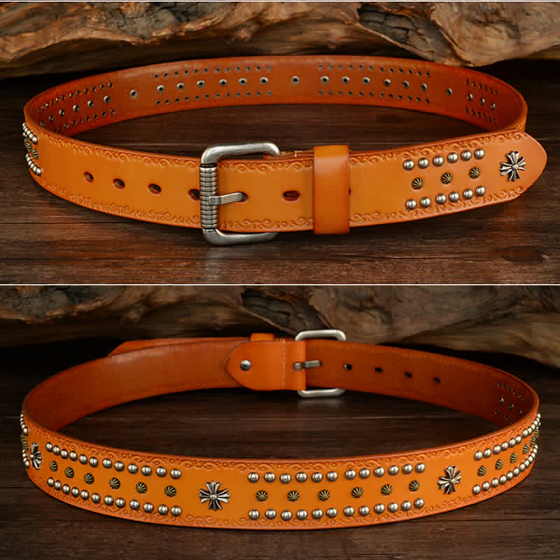 Unisex Rock Style Cross Rivet Studded Decor Belt - Image 9