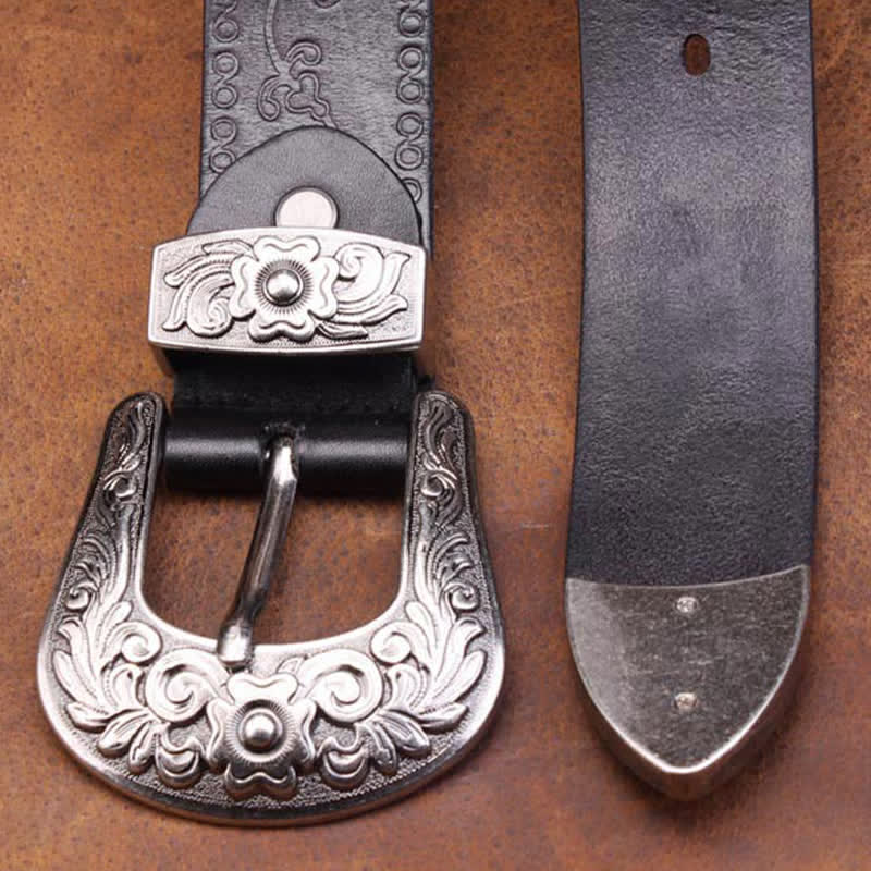 Unisex Rustic Texture Flower Printing Leather Belt - Image 13