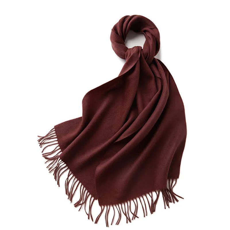 Unisex Simple Solid Color Pure Wool Fringed Scarf - Image 10