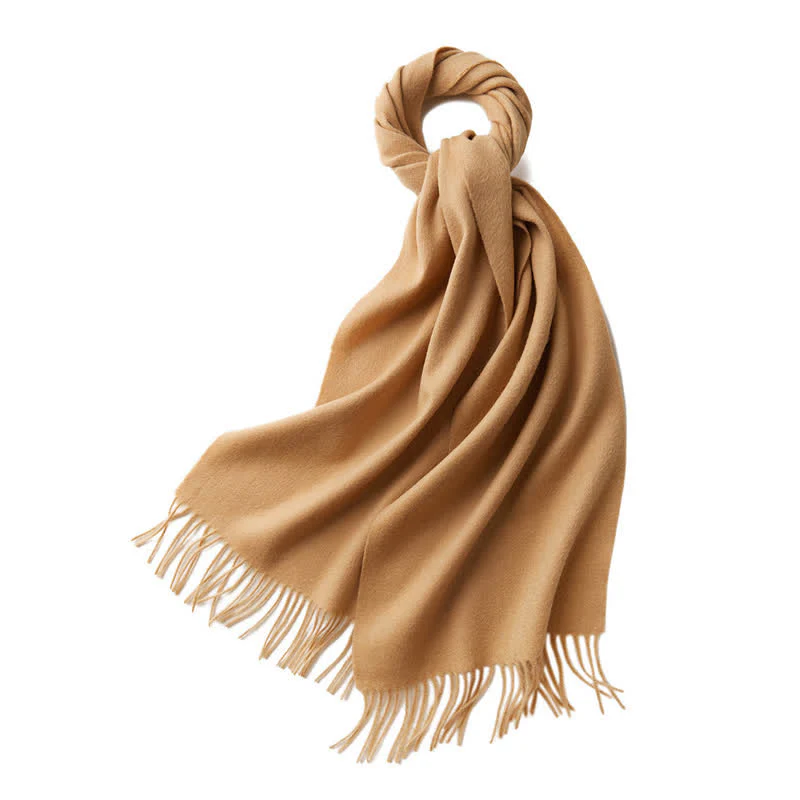 Unisex Simple Solid Color Pure Wool Fringed Scarf - Image 11