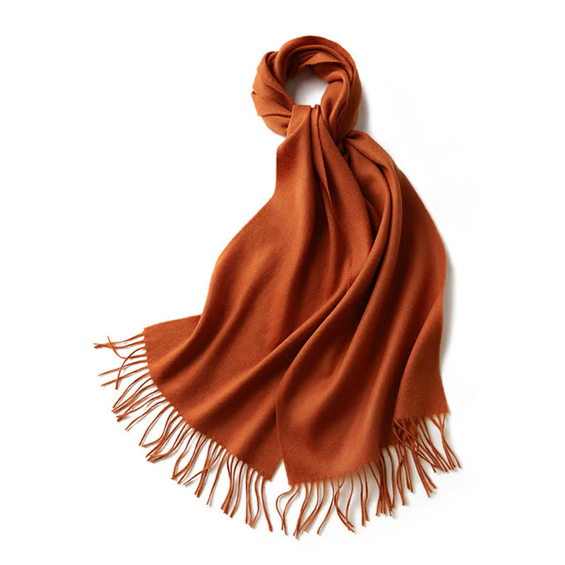 Unisex Simple Solid Color Pure Wool Fringed Scarf - Image 12
