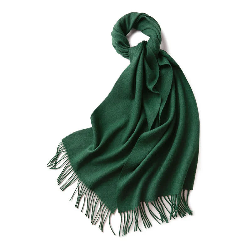 Unisex Simple Solid Color Pure Wool Fringed Scarf - Image 13
