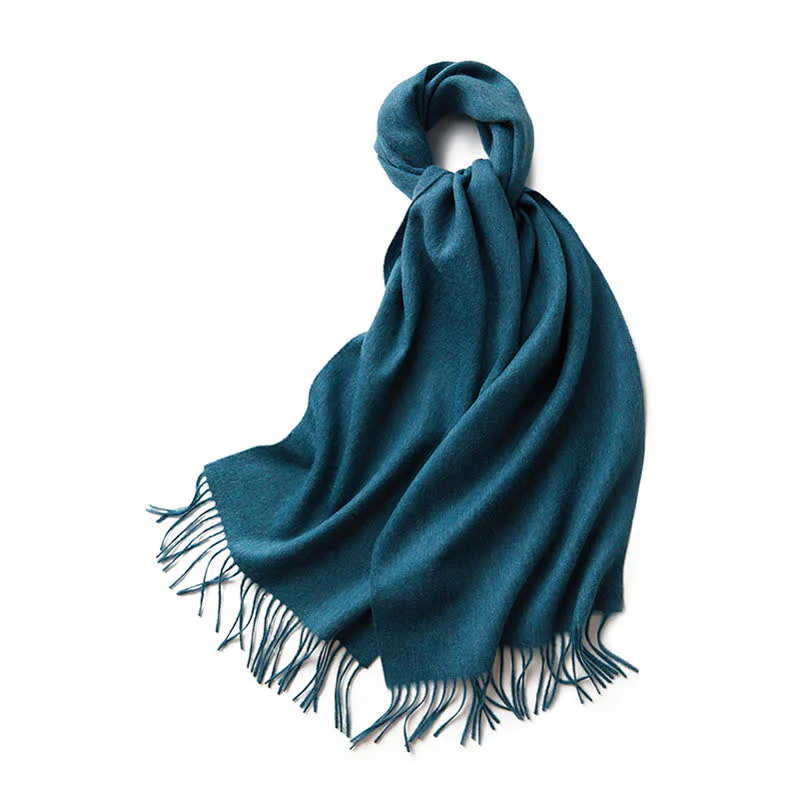 Unisex Simple Solid Color Pure Wool Fringed Scarf - Image 16