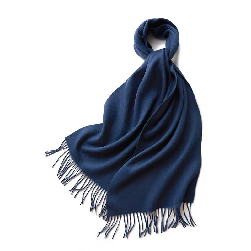 Unisex Simple Solid Color Pure Wool Fringed Scarf - Image 17