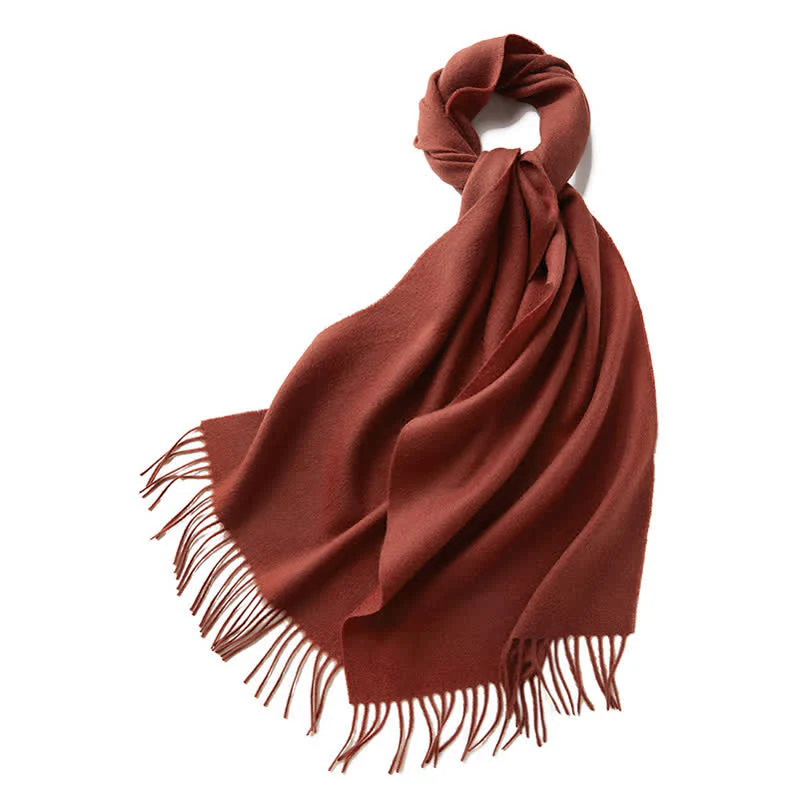 Unisex Simple Solid Color Pure Wool Fringed Scarf - Image 19