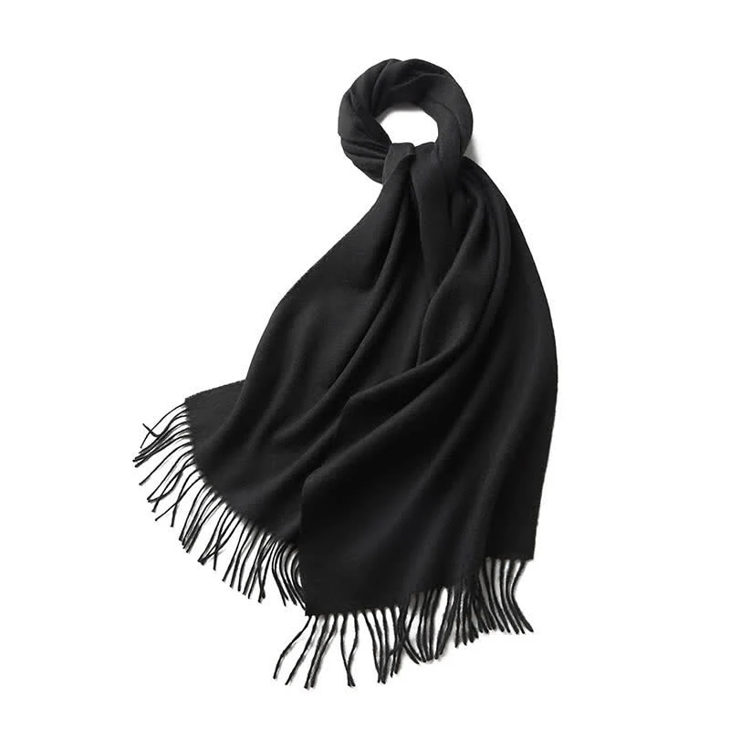 Unisex Simple Solid Color Pure Wool Fringed Scarf - Image 24