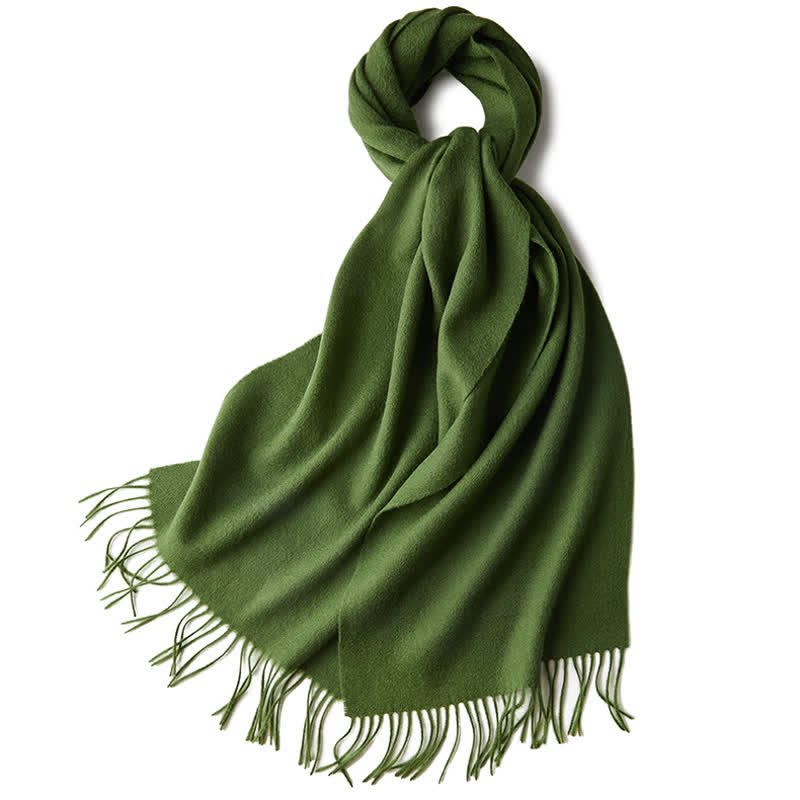 Unisex Simple Solid Color Pure Wool Fringed Scarf - Image 27