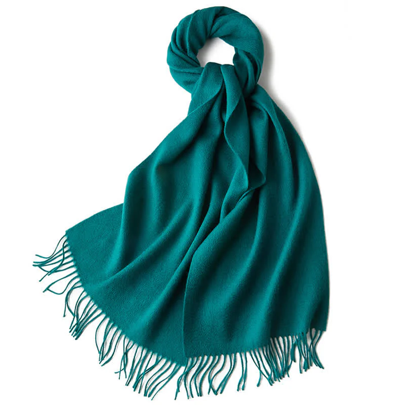 Unisex Simple Solid Color Pure Wool Fringed Scarf - Image 28