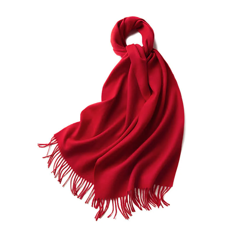Unisex Simple Solid Color Pure Wool Fringed Scarf - Image 3