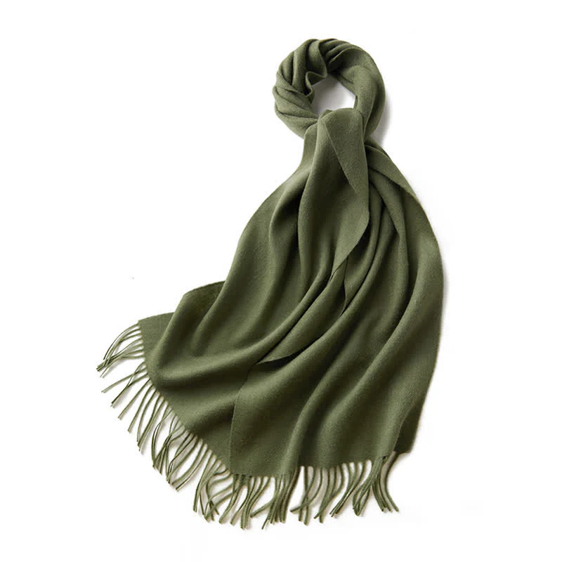 Unisex Simple Solid Color Pure Wool Fringed Scarf - Image 34