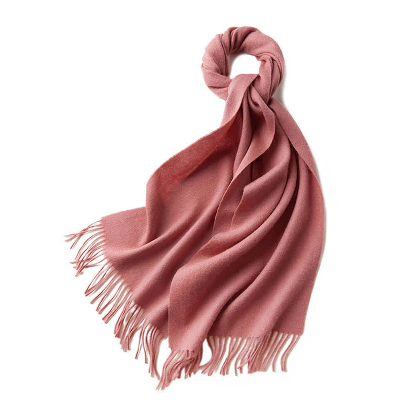 Unisex Simple Solid Color Pure Wool Fringed Scarf - Image 35