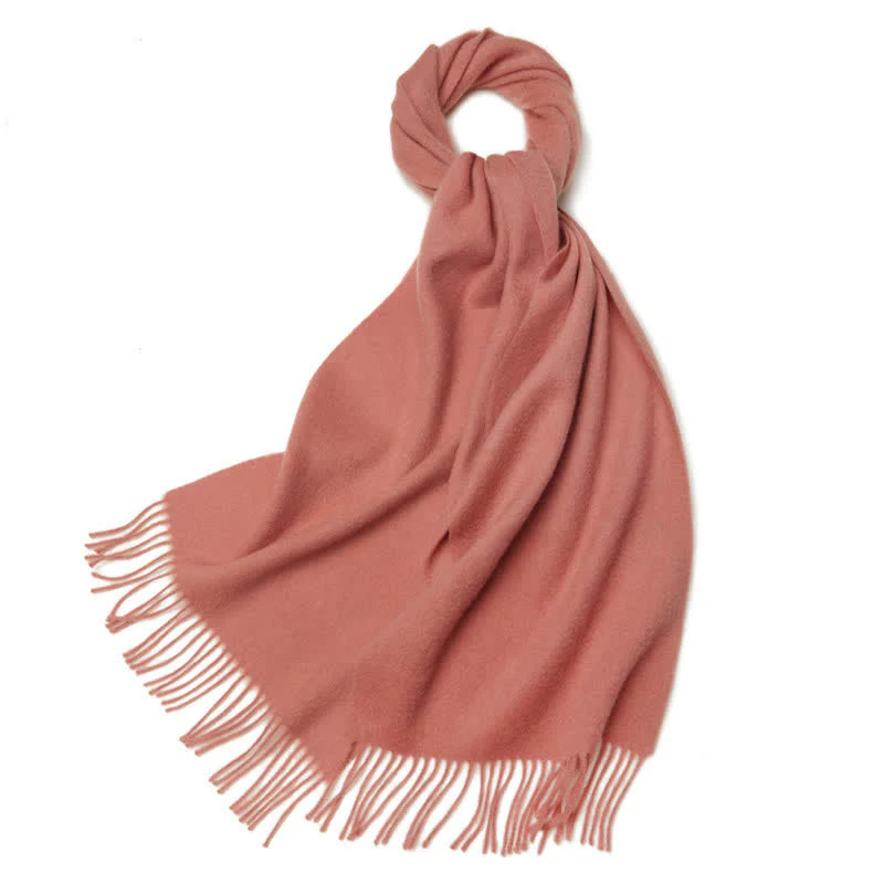 Unisex Simple Solid Color Pure Wool Fringed Scarf - Image 36
