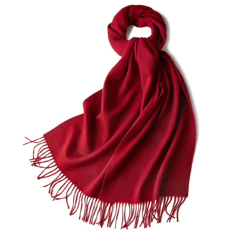 Unisex Simple Solid Color Pure Wool Fringed Scarf - Image 38
