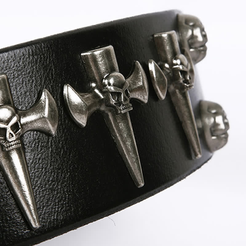 Unisex Skull Head Rivets Cross Studded Leather Belt - Image 10