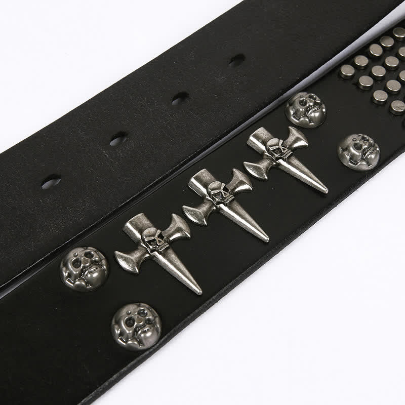Unisex Skull Head Rivets Cross Studded Leather Belt - Image 14